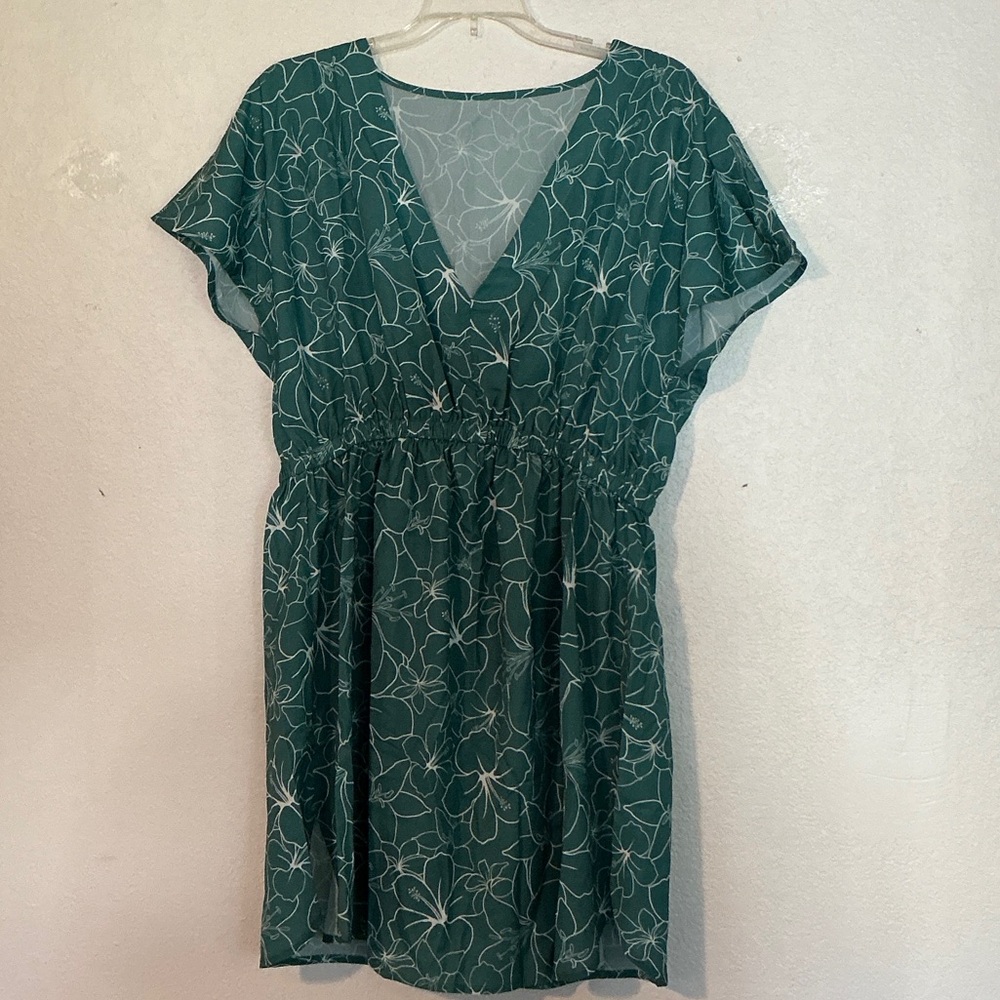 Green and white Floral beach bathing suit bikini coverup vacation dress
